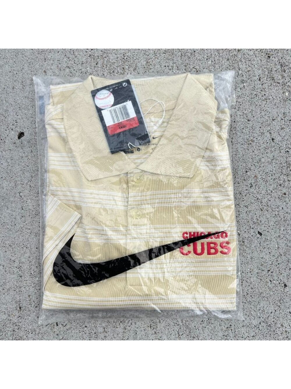 NWT Nike Golf Men's Sz L Chicago Cubs Polo Shirt  Beige Striped Dri-Fit Performa